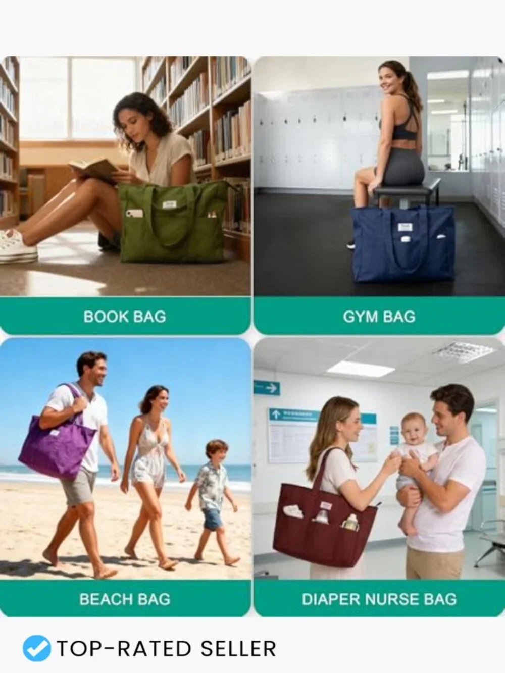 Extra Large Canvas Tote Utility Work Bag with Zipper Laptop